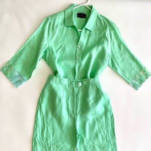 shirt and pants set in linen, pearl buttons size 8